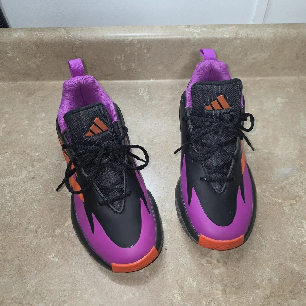 Adidas Shoes Men 6 Women 7 Black Purple Orange Basketball Sneakers Cushioned